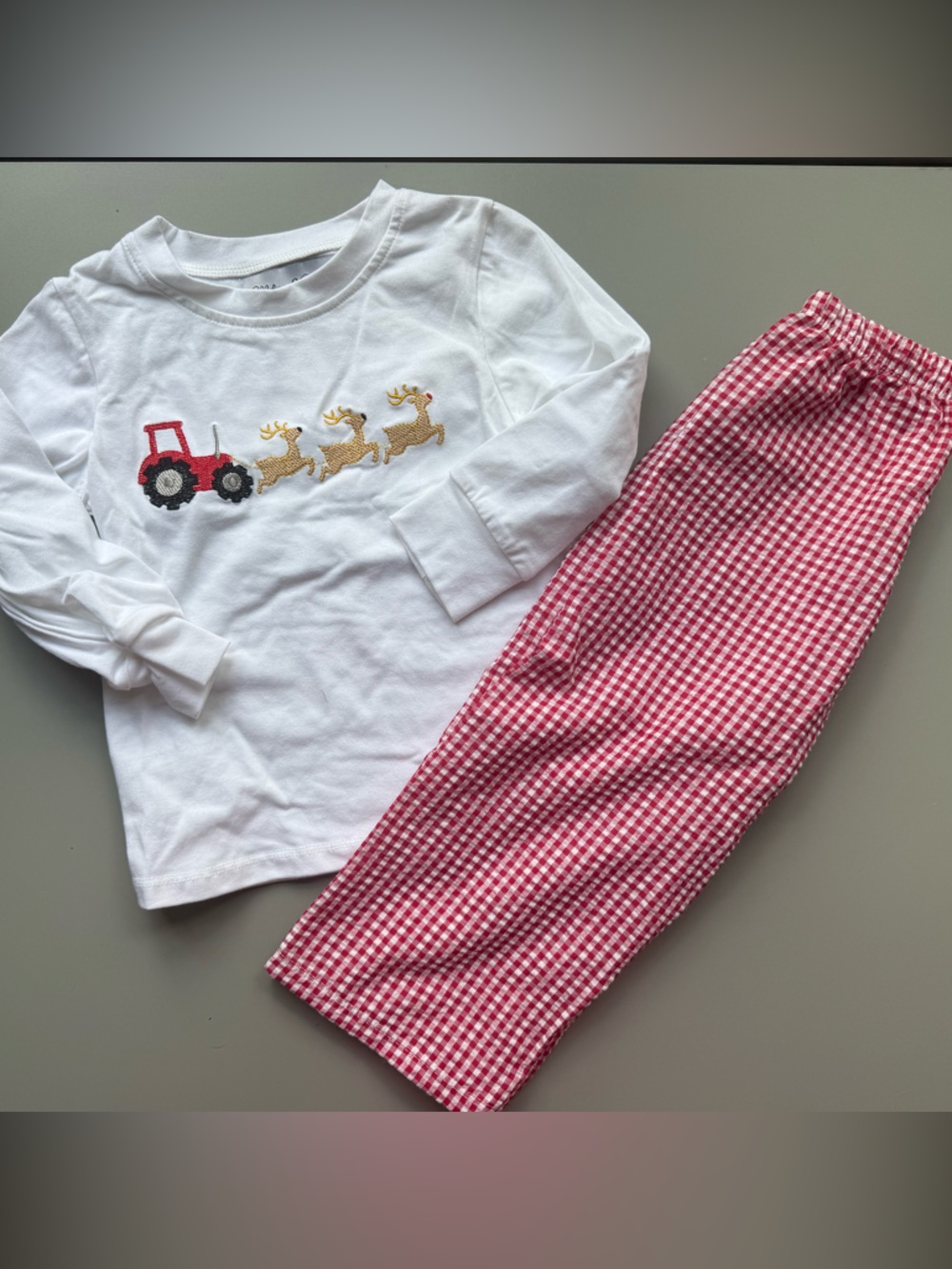 Embroidered Santa Sleigh and Reindeer Matching Set 2T Boys
